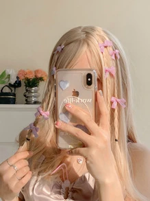 8pcs Women Hair Accessories Set, Colorful Bow Detail Hair Clips, Fashionable Sweet And Cute Hairpins, Lace Elegant Hair Clips, Ballet Style Y2k Fairy Hair Accessories - Pink - View 3