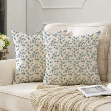 2pcs Floral Jacquard Cushion Cover Without Filler - Blue - View 1