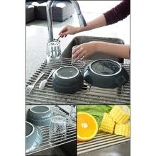 1pc 17.7" x 15.5" Large Dish Drying Rack, Roll Up Dish Racks Multipurpose Foldable Stainless Steel Over Sink Kitchen Drainer Rack for Cups Fruits Vegetables(gray) - Grey - View 4