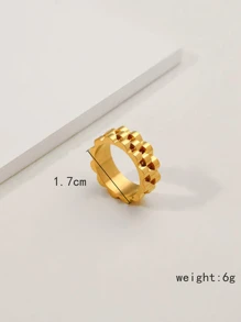 1入組極簡素色戒指 - 金黃色 - 查看 5