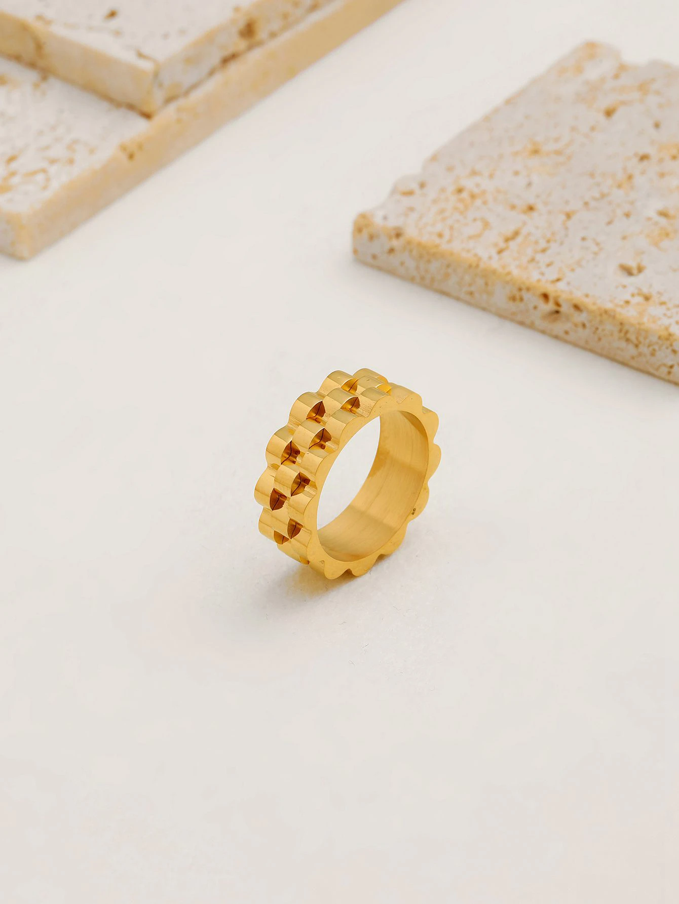 1入組極簡素色戒指 - 金黃色 - 查看 1