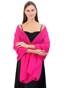 1 Pieza De Chal De Novia De Chifón Sin Adornos Para Vestidos De Noche, De Fiesta, De Bodas Y Para Damas De Honor, Pañuelo De Playa Y Chal Para Mujer - Rosa Fucsia - Ver 1