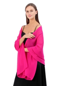 1 Pieza De Chal De Novia De Chifón Sin Adornos Para Vestidos De Noche, De Fiesta, De Bodas Y Para Damas De Honor, Pañuelo De Playa Y Chal Para Mujer - Rosa Fucsia - Ver 2