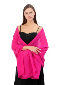 1 Pieza De Chal De Novia De Chifón Sin Adornos Para Vestidos De Noche, De Fiesta, De Bodas Y Para Damas De Honor, Pañuelo De Playa Y Chal Para Mujer - Rosa Fucsia - Ver 4