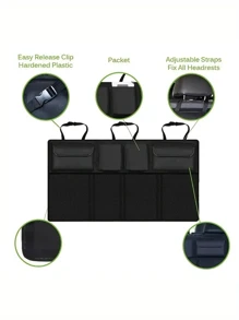 車後備箱收納包,可調節後座收納袋網狀大容量多用途牛津汽車座椅靠背收納通用禮品,物品包車配件 - 黑色 - 查看 4