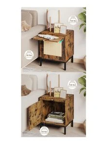 Rattan Nightstand, End Table Rattan Bedside Table Side Table with Tray, Wood Accent Table with Storage Shelf for Bedroom, Living Room - màu nâu - Xem 4