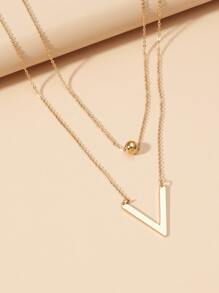 1pc Fashion Stainless Steel Letter & Bead Charm Layered Necklace For Women For Daily Decoration