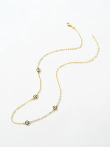 純銀方晶鋯石裝飾眼睛鏈條樣式項鍊 - 金色 - 查看 4