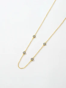 純銀方晶鋯石裝飾眼睛鏈條樣式項鍊 - 金色 - 查看 5