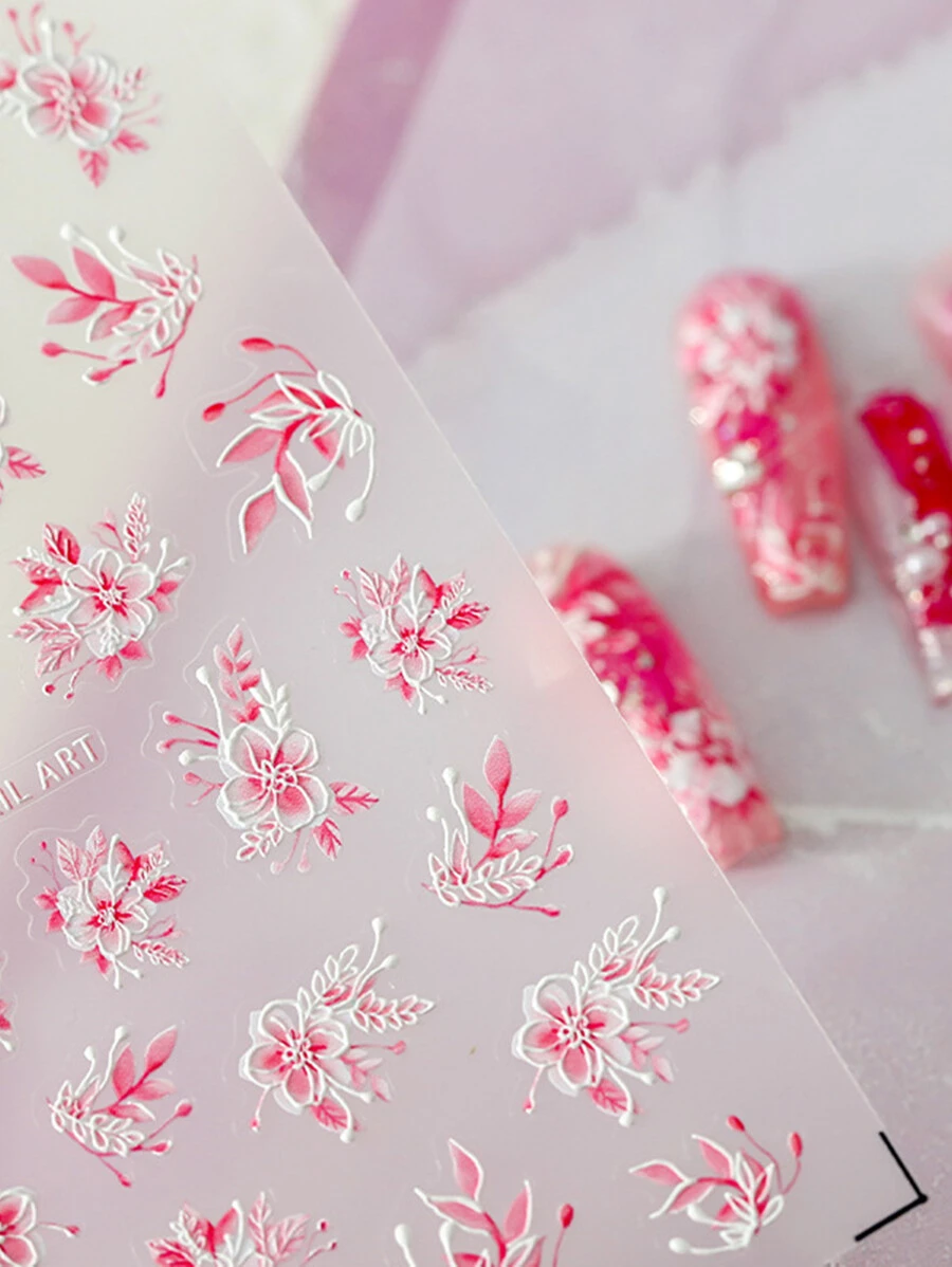 1pc 5D Embossed Nail Stickers Flowers Nail Decals Summer Nail Art