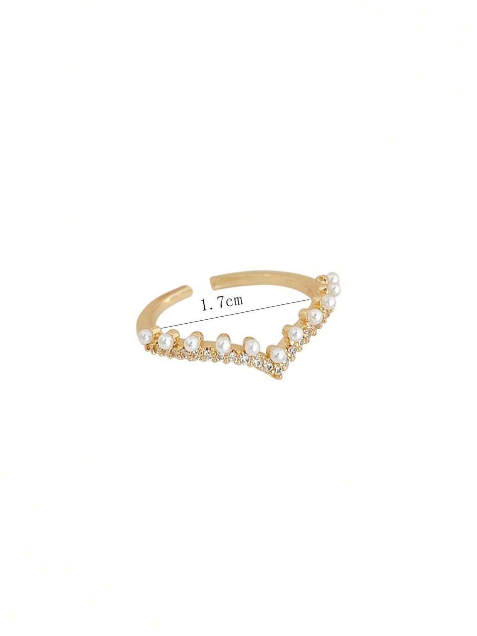 1pc Minimalist Fashion V-Shaped Rhinestone & Pearl Ring