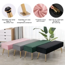 Fumahaus 44.75" Green End Of Bed Bench Modern Tufted Velvet Ottoman Bench With Gold Legs Upholstered Vanity Bench Luxurious Entryway Bench For Living Room Bedroom Hallway Room Decor - Dark Green - View 10