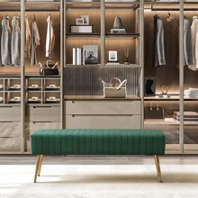 Fumahaus 44.75" Green End Of Bed Bench Modern Tufted Velvet Ottoman Bench With Gold Legs Upholstered Vanity Bench Luxurious Entryway Bench For Living Room Bedroom Hallway Room Decor - Dark Green - View 6