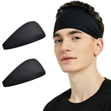 男士运动头带（2 件装）、吸湿排汗健身头带、跑步、骑行、足球、瑜伽吸汗头带、男士发带 - 黑色 - 查看 1