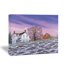 Vintage Rural Snow Day Retro 70s 80s Style Countryside Painting Modern Decor Wall Art Canvas Village Painting Contemporary Decor Canvas Living Room - DW0003 - 查看 2