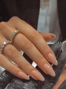 Update Your Style With 24pcs Light Nude Long Almond Solid Daily Wear Full Cover Fake Nail Kit Press On Nails Nail Supplies - Dusty Pink - View 1