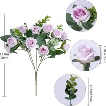 1 PC 10 Đầu Nhân Tạo Hoa Hồng Bạch Đàn Trắng Lá Hoa Mẫu Đơn Hoa Giả Cho Bàn Tiệc Cưới Bình Hoa trang Trí Nhà - Màu tím - Xem 2