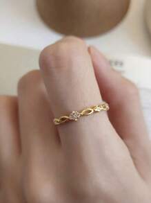 Cubic Zirconia Decor Cuff Ring - Yellow Gold - View 1