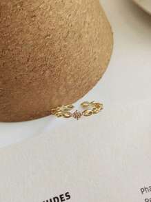 Cubic Zirconia Decor Cuff Ring - Yellow Gold - View 2