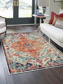 1入組卷軸圖案戶外地毯,復古防滑地面地毯適用於客廳,臥室 - 彩色 - 查看 5