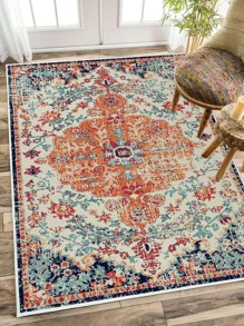 1入組卷軸圖案戶外地毯,復古防滑地面地毯適用於客廳,臥室 - 彩色 - 查看 2