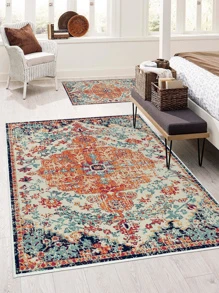 1入組卷軸圖案戶外地毯,復古防滑地面地毯適用於客廳,臥室 - 彩色 - 查看 7