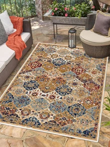 1入組卷軸圖案戶外地毯,復古防滑地面地毯適用於客廳,臥室 - 彩色 - 查看 1