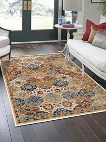 1入組卷軸圖案戶外地毯,復古防滑地面地毯適用於客廳,臥室 - 彩色 - 查看 5