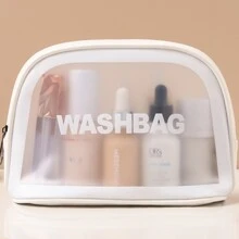 PU透明套裝化妝洗漱袋大容量PVC浴袋半透明霧面手提包女士