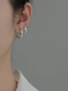 MODIAN Sterling Silver Minimalist Hoop Earrings - Silver - View 2