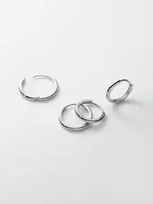 MODIAN Sterling Silver Minimalist Hoop Earrings - Silver - View 3