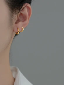 MODIAN Sterling Silver Minimalist Hoop Earrings - Gold - View 2