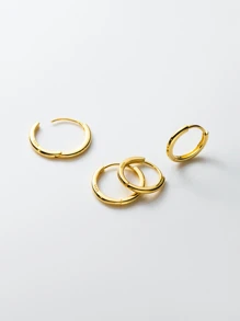 MODIAN Sterling Silver Minimalist Hoop Earrings - Gold - View 3