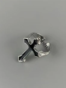 1件个性化复古黑色水滴油十字架设计可调节开口戒指 - 黑色 - 查看 5