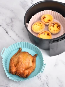 1入組矽膠炸鍋紙，廚房炸鍋防黏紙，炸鍋襯墊，炸鍋紙，空氣炸鍋用薄紙片 - 綠色 - 查看 1