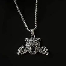 1入組Csd韓式獨特設計時尚嘻哈項鍊，Ins酷老虎吊墜鏈項鍊 - 銀色 - 查看 1