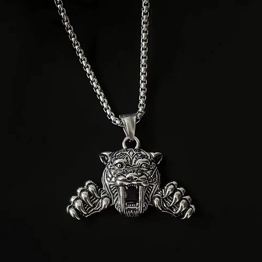 1入組Csd韓式獨特設計時尚嘻哈項鍊，Ins酷老虎吊墜鏈項鍊 - 銀色 - 查看 1