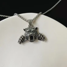 1入組Csd韓式獨特設計時尚嘻哈項鍊，Ins酷老虎吊墜鏈項鍊 - 銀色 - 查看 2