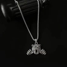 1入組Csd韓式獨特設計時尚嘻哈項鍊，Ins酷老虎吊墜鏈項鍊 - 銀色 - 查看 10