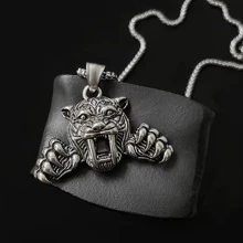 1入組Csd韓式獨特設計時尚嘻哈項鍊，Ins酷老虎吊墜鏈項鍊 - 銀色 - 查看 9