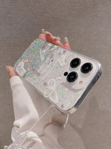 Ốp điện thoại trong suốt in hình bướm có dây buộc - Nhiều màu - Xem 4