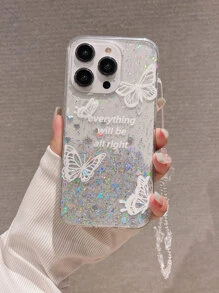 Ốp điện thoại trong suốt in hình bướm có dây buộc - Nhiều màu - Xem 1