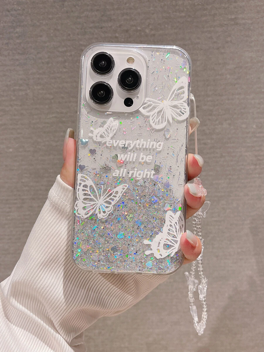 Ốp điện thoại trong suốt in hình bướm có dây buộc - Nhiều màu - Xem 1