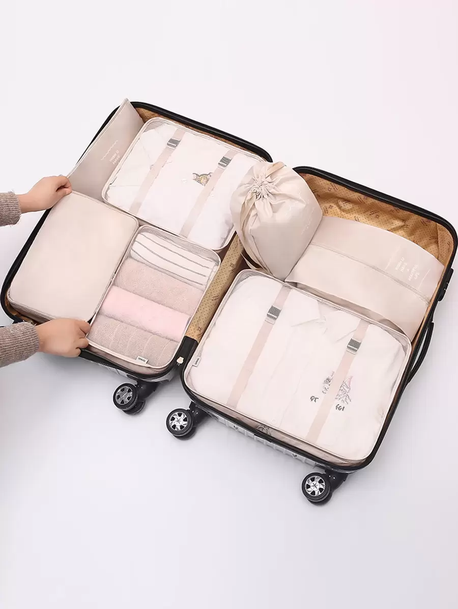 7 chiếc Slogan Đồ họa Túi đựng đồ du lịch Túi đựng quần áo Sắp xếp quần áo Bộ túi du lịch Bộ sắp xếp du lịch dành cho du lịch Ký túc xá đại học Kỳ nghỉ ở trường Vali hành lý Trở lại trường học Cần thiết cho du lịch Phụ kiện du lịch Cần thiết cho ký túc xá - Màu be - Xem 1