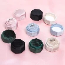 Velvet Ring Box, 3 Slots Jewelry Ring Gift Box Vintage Ring Display Holder Case for Wedding Ceremony Proposal Engagement - Beige - View 6