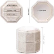 Velvet Ring Box, 3 Slots Jewelry Ring Gift Box Vintage Ring Display Holder Case for Wedding Ceremony Proposal Engagement - Beige - View 4