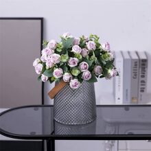 1 PC 10 Đầu Nhân Tạo Hoa Hồng Bạch Đàn Trắng Lá Hoa Mẫu Đơn Hoa Giả Cho Bàn Tiệc Cưới Bình Hoa trang Trí Nhà - Màu tím - Xem 3