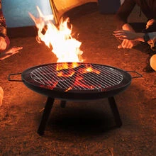 DC DICLASSE 23 in Outdoor Fire Pit Bowl Round Firepit Wood Burning Camping Patio Backyard Beach BBQ - 黑色 - 查看 1