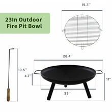 DC DICLASSE 23 in Outdoor Fire Pit Bowl Round Firepit Wood Burning Camping Patio Backyard Beach BBQ - 黑色 - 查看 3