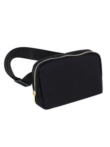 黑色尼龍防水腰包,無性別限制,搭配拉鍊設計,適用於戶外跑步、斜背包、瑜珈包,可調節肩帶,收納便攜包